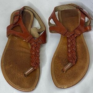 Brown Braided T-Strap Women's Sandals